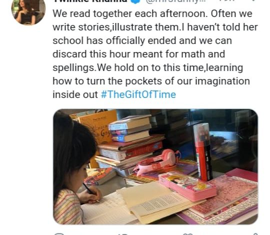 Twinkle Khanna shares a picture of daughter Nitara reading books with her, Check here for the post.